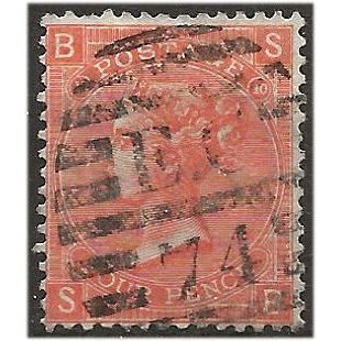 1868 SG94 4d Vermilion Plate 10 Check Letters "SB" Good/Fine Used.
