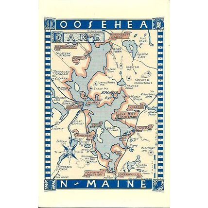 United States MAINE Moosehead Map Postcard (Phillips 2009)