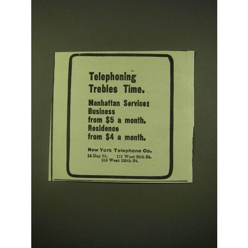 1902 New York Telephone Co. Ad - Telephoning trebles time