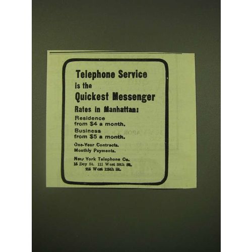 1902 New York Telephone Co. Ad - Telephone Service is the quickest messenger