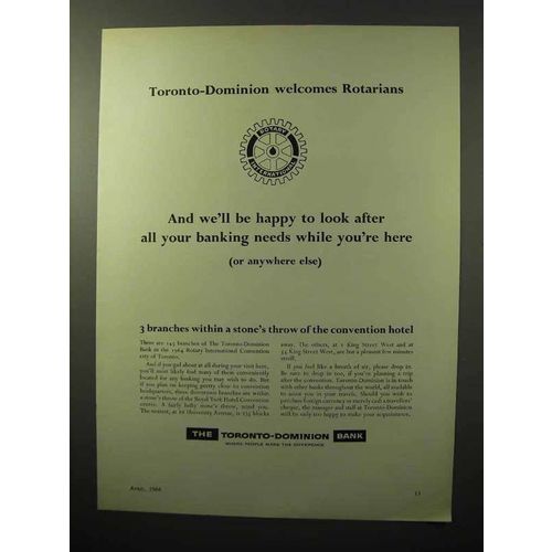 1964 The Toronto-Dominion Bank Ad - Welcomes Rotarians