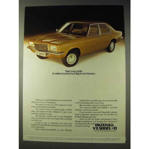 1977 Vauxhall VX Car Ad - Relieve Backache, Fatigue
