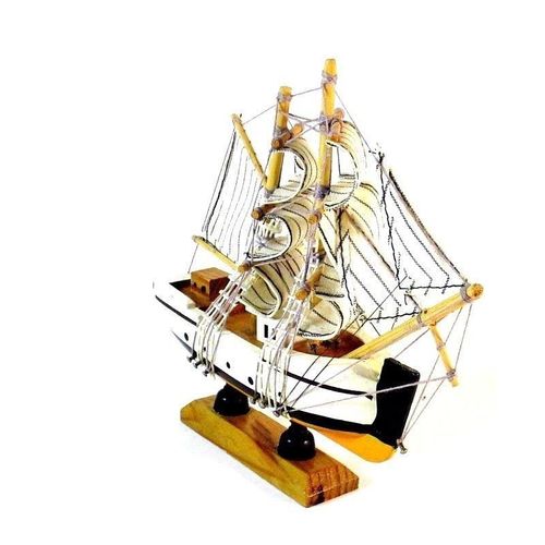 ENDEAVOUR SAILBOAT WHITE/ORANGE WOOD SAILBOAT, COLLECTOR'S MODEL