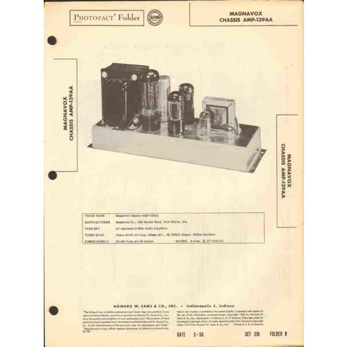 MAGNAVOX model AMP-139AA 4 tube 10watt amplifier Sams Photofact manual