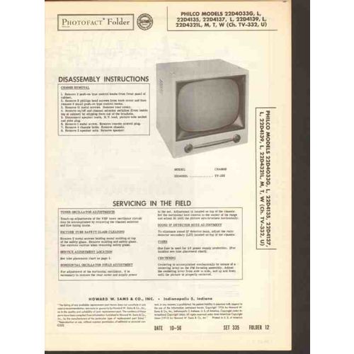 PHILCO chassis TV-332 TV television receiver Sams Photofact manual