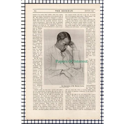 X1181) Sinclair Lewis Author - 1931 Article