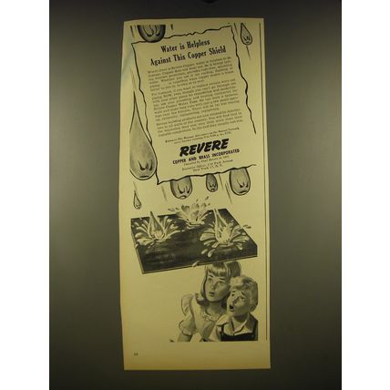 1945 Revere Copper and Brass Ad - Water is helpless against this copper shield