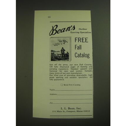 1974 L.L. Bean Inc. Ad - Bean's Outdoor sporting specialties