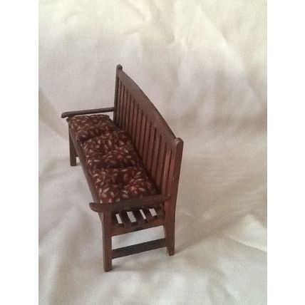 Brown Wooden Garden Bench with Cushions 1:12th scale miniature