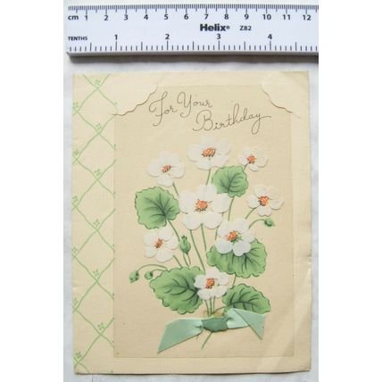 Vintage: Birthday card - white flowers 3D-effect