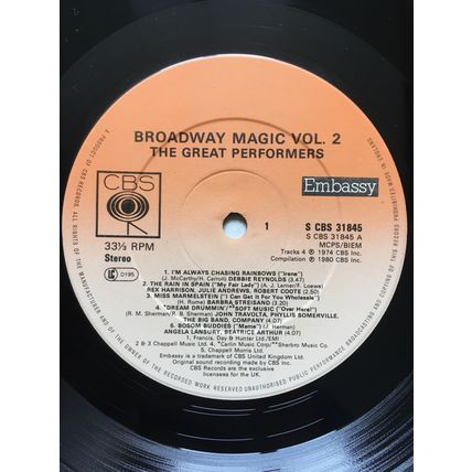 BROADWAY MAGIC VOLUME 2 - THE GREAT PERFORMERS (VINYL LP, 1980)