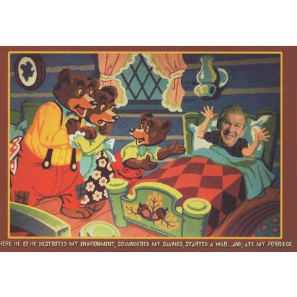 George Bush Goldilocks & The Three Bears Painting Comic Postcard