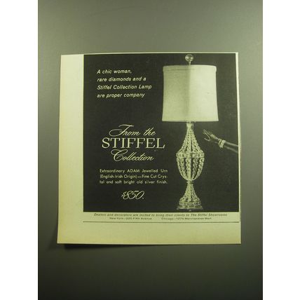 1958 Stiffel Adam Jewelled Urn Lamp Ad - A chic woman, rare diamonds