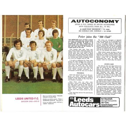 1972-73 LEEDS UNITED v SHEFFIELD UNITED (Very Good Condition - No Writing) + FLR