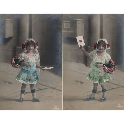 Child Girl Postman Delivering Letters 2x Antique Postcard s