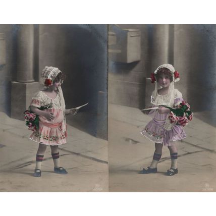 Child Girl Postman Delivering Letter 2x Old Antique Postcard s
