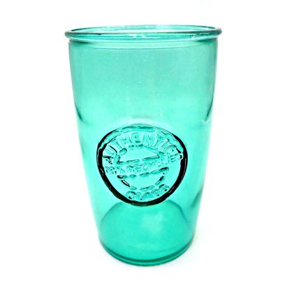 Authentic 100% Recycled Turquoise Clear Tumbler Drinking Glass Cup Embossed