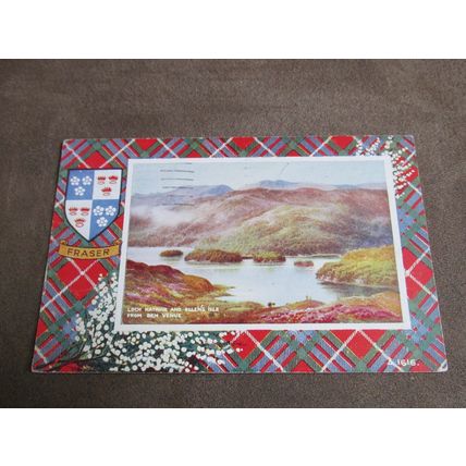 Clan Fraser Tartan Postcard - Loch Katrine & Ellen's Isle - A1616 / Artist