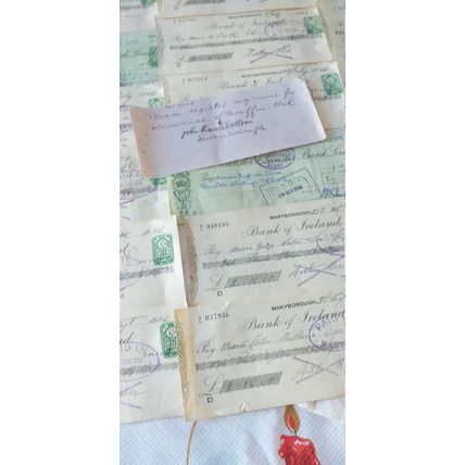 Old Irish Cheques Job Lot of 17 Cheques most 1920-s, Bank Of Ireland and Munster