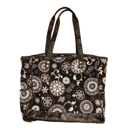 Thirty One Medallion Paisley Black White Floral XLarge Shoulder Bag Tote