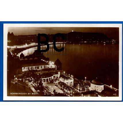 Postcard Rp Scarborough By Night Yorkshire Nr Burniston Seamer Filey