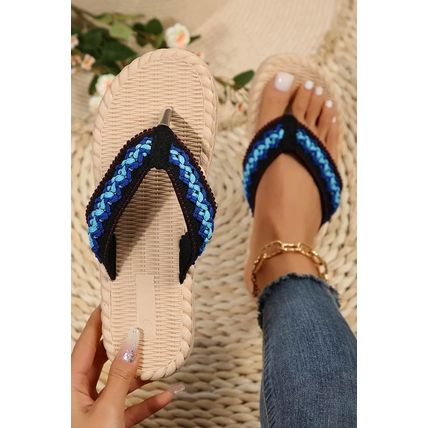 Blue Woven Strap Flat Flip Flops