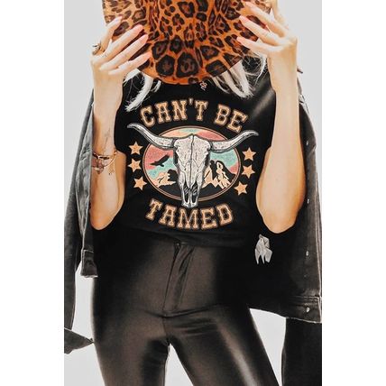 Black Western CAN'T BE TAMED Longhorn Graphic T Shirt