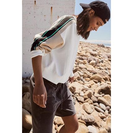 White Striped Color Block Exposed Seam Loose Active Sweatshirt