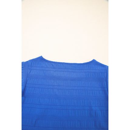 Dark Blue Textured Ruffled Sleeve Round Neck Top