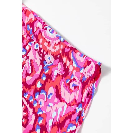 Pink Abstract Print V Neck Half Sleeve Loose Fit Tunic Blouse