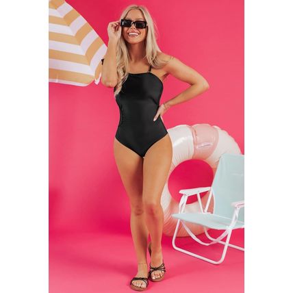 Black Asymmetric Ruffle Shoulder Pleated One Piece Swimsuit