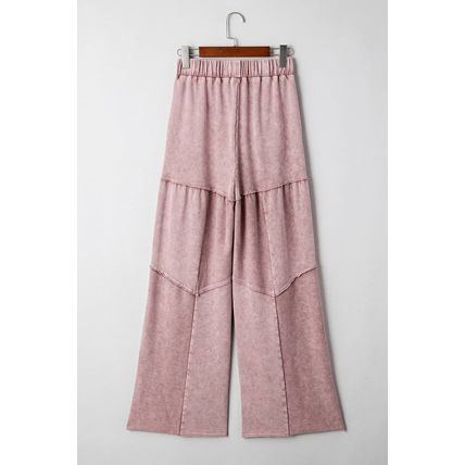 Straw Yellow Mineral Wash Tiered Wide Leg Patchwork Drawstring Pants