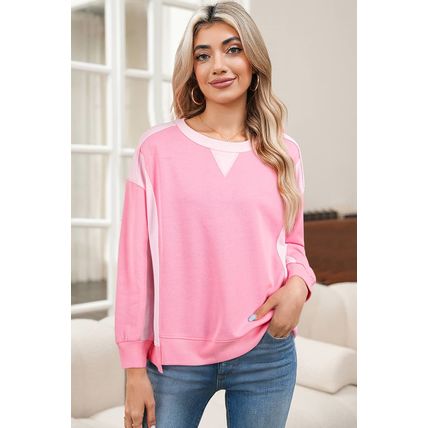 Bonbon 2-tone Color Block Patchwork Drop Shoulder Sweatshirt