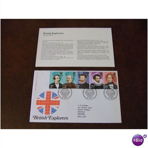 1973 GB British Explorers stamps First Day Cover Walter Raleigh Drake Bristol