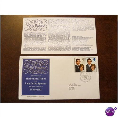 1981 GB Royal Wedding Prince Charles and Diana Spencer stamps PO FDC Bureau