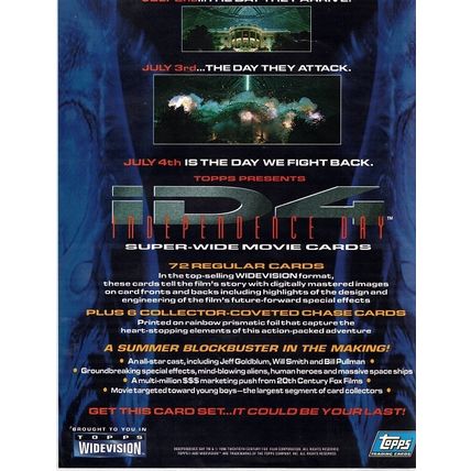 INDEPENDENCE DAY trading cards ' PROMOTIONAL ' sell sheet (1996)