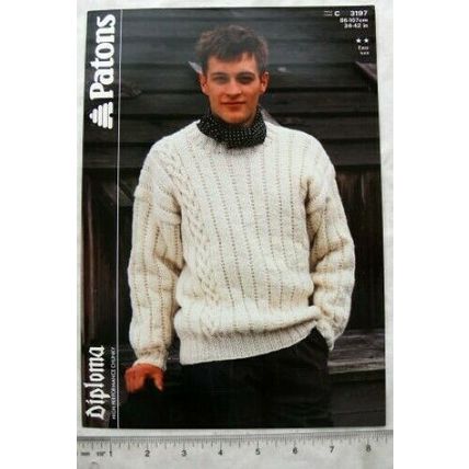1987 Patons 3197 cable panel sweater, chunky, 34-42 inch, 86-107 cm