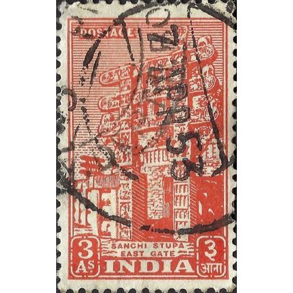 INDIA, anchi Stupa, East Gate, orange 1949, 3anna, #5