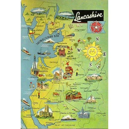 England LANCASHIRE Map Postcard (Dennis L.3601.L)