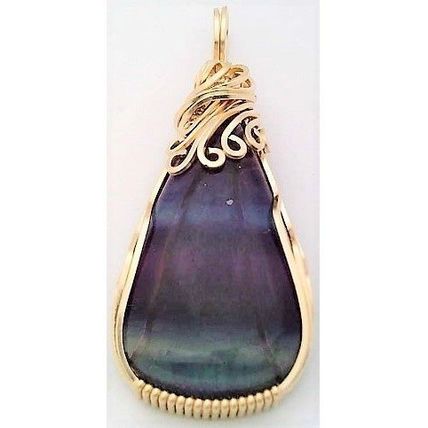 Rainbow fluorite Gold Wire Wrap Gemstone Pendant 3