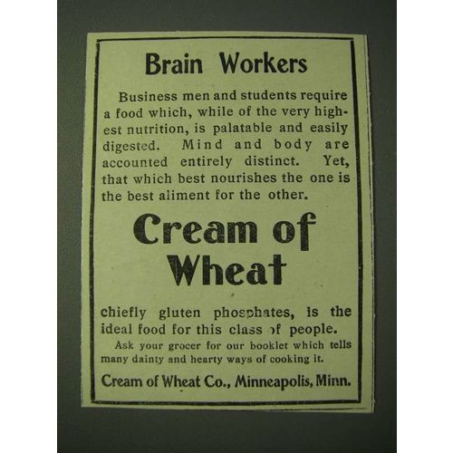 1900 Cream of Wheat Cereal Ad - Brain Workers