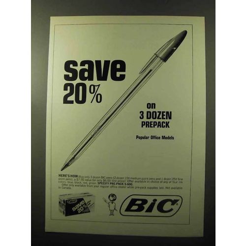 1970 Bic Pens Ad - Save 20% on 3 Dozen Prepack
