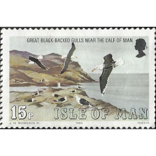 ISLE O MAN, BIRD, Great Black-backed Gull, Calf of Man, grey 1983, 15p