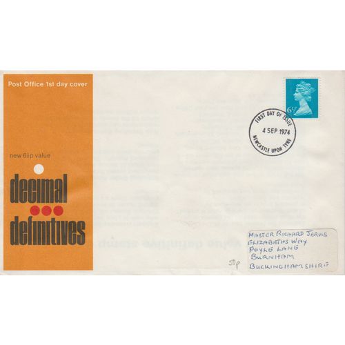 GB 1974 New 6.5p Definitive GPO FDC Newcastle pm see others