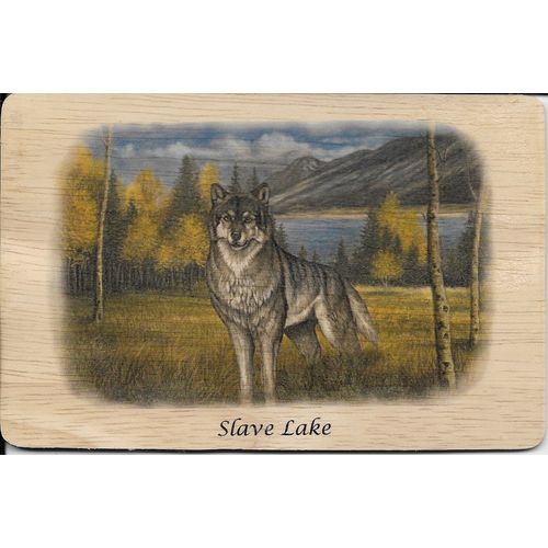 Wooden Postcard Slave Lake Alberta with Wolf Mountains Lake 4 X 6 Inches