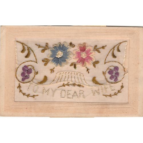 To My Dear Wife Showing 2 Flowers Silk Postcard (SIL711)
