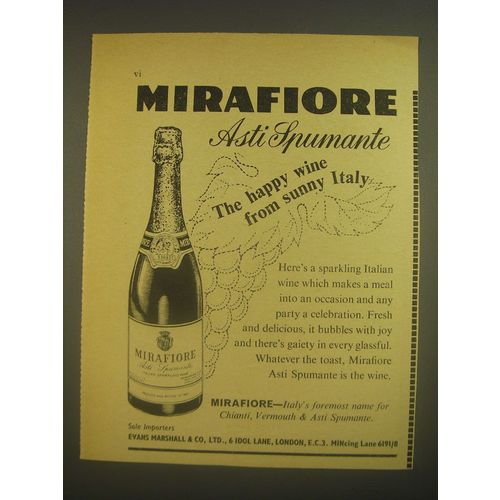 1962 Mirafiore Asti Spumante Wine Ad - Mirafiore Asti Spumante the happy wine