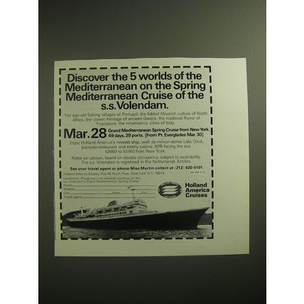 1974 Holland America Cruises Ad - Discover the 5 worlds of the Mediterranean
