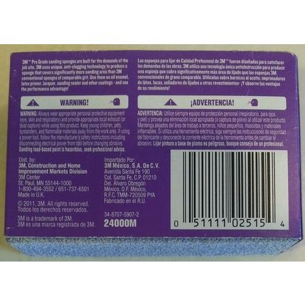 3M 24000M Pro Grade Sanding Sponge 3¾" x 2⅝" x 1" (9,5cm x 6,7cm x 2,5cm) Medium