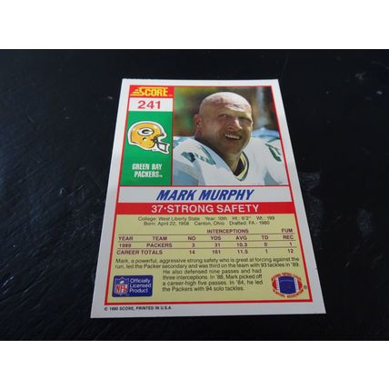 1990 Score Football Card # 241 Mark Murphy Excellent-Mint (6) Green Bay Packers